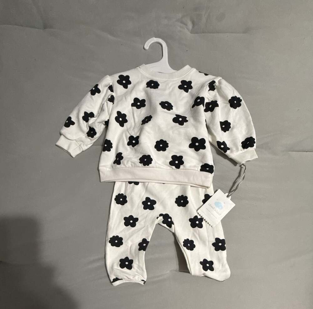 Cloud Island Sweatshirt Set Black White Flower